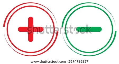 Plus and minus icon vector. Plus and minus icons set Green and red round plus minus icon vector illustration design. Line icon.