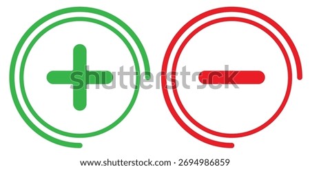 Plus and minus icon vector. Plus and minus icons set Green and red round plus minus icon vector illustration design. Line icon.