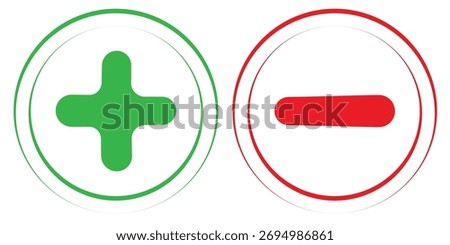 Plus and minus icon vector. Plus and minus icons set Green and red round plus minus icon vector illustration design. Line icon.