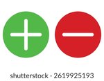 Plus, minus icon vector set. Plus and minus or add and subtract flat icons. Add tab icon. Red Cancel symbol. Plus and minus for app and web. vector illustration. 