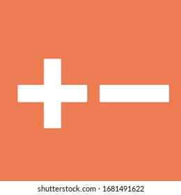 Plus and minus icon. For websites and apps. Image on red background. Flat line vector illustration. EPS 10