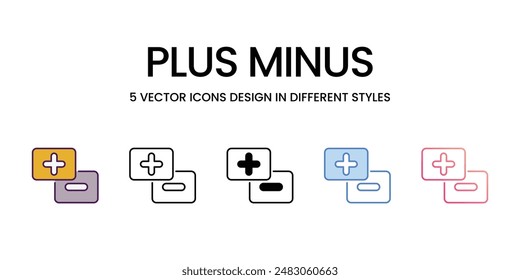 Plus Minus Icons different style vector stock illustration