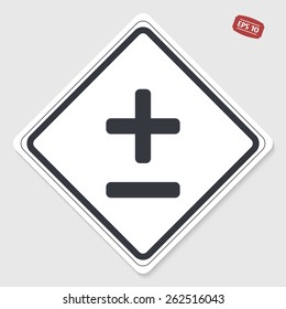 Plus and minus icons. Flat design style. Made vector illustration. Emblem or label with shadow.