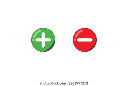 Plus and minus icons. Realistic up and down buttons icons. Positive negative vector illustration. Flat icons isolated on white background.