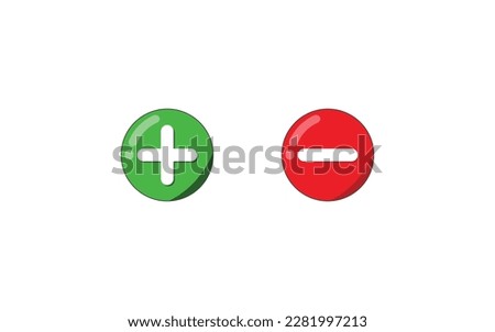 Plus and minus icons. Realistic up and down buttons icons. Positive negative vector illustration. Flat icons isolated on white background.
