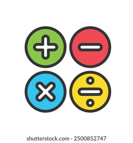 Plus and minus icons set. Mathematical symbols. Hell sign multiple icons. Calculator button, business finance concept and flat vector.