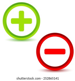Plus and minus icons set on a white background. Vector illustration