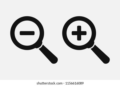 Plus and Minus magnifying glass icons, zoom in / out  icon, vector illustration