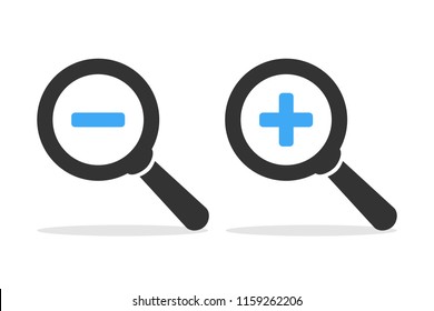 Plus and Minus magnifying glass icons, zoom in / out  icon, vector illustration