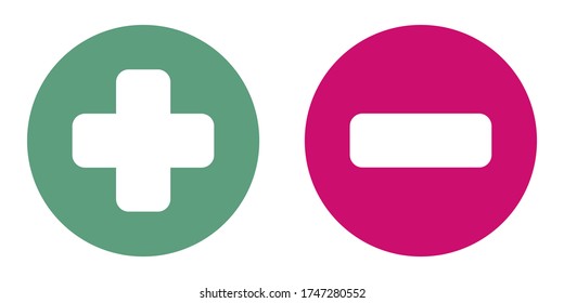 Plus and minus mark flat circle icons red and green.