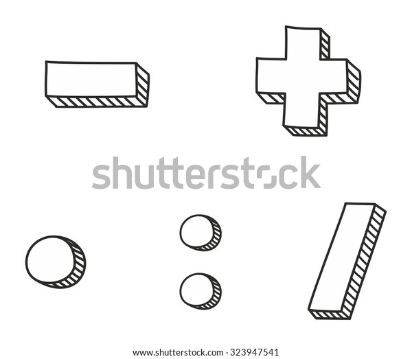 Plus, minus, multiplication and\
division hand drawn vector icon isolated on white\
background