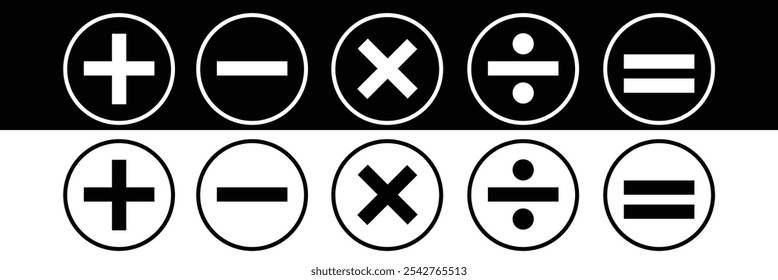 Mais, menos, multiplicado, dividir, e montante vetor ícone . sinais matemáticos e calculadora sinal eps 10. Calcular símbolo. 