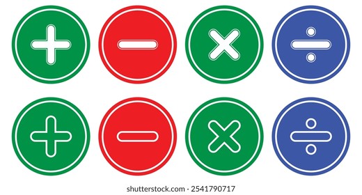 Ícone de vetor de divisão com sinal de adição, subtração e multiplicado. Ilustração vetorial isolada sobre fundo branco. EPS 10