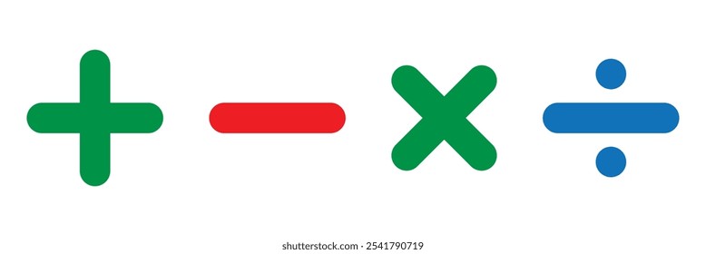 Ícone de vetor de divisão com sinal de adição, subtração e multiplicado. Ilustração vetorial isolada sobre fundo branco. EPS 10