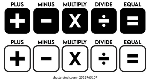 Más, menos, multiplicar, dividir, igual signo icono Ilustración vectorial.