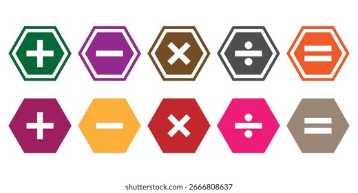 plus, minus, multiply, divide, equal sign icons vector illustration. Addition, subtraction, multiplication, division, equal sign, icon symbol. EPS 10