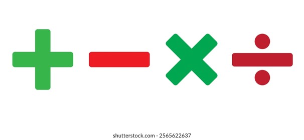 Plus minus multiply and divide sign isolate on white background. Set of mathematical symbols. Vector icons with mathematical signs. Vector illustration 
