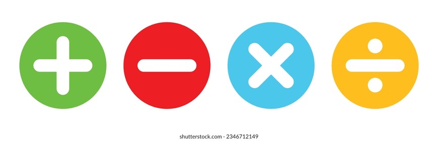 Plus, minus, multiply and divide vector, icon, symbol, logo, clipart, isolated. vector illustration. vector illustration isolated on white background.