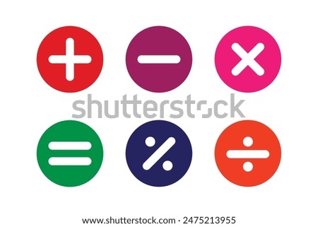 Plus, minus, multiply, equal and divide sign icon set. Math sign vector illustration.