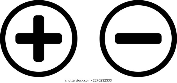 Plus Minus oder Positive Negative oder Ja und Nein oder rechts und falsch oder genehmigt und deklariert Zeichen Symbol in Schwarz-Weiß-Kreis gesetzt. Vektorbild.	
