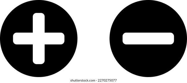 Plus Minus or Positive Negative or Yes and No or Right and Wrong or Approved and Declined Sign Icon Set in Black and White Circles. Vector Image.	
