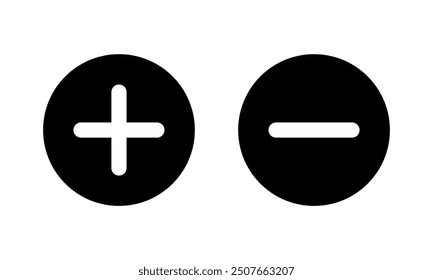 plus and minus round icon set, increase decrease vector pictogram, positive negative signs