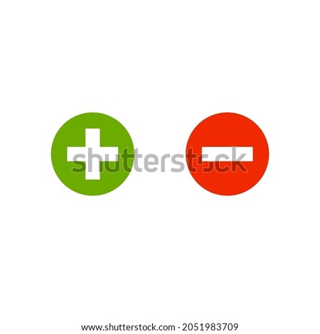 Plus and minus round icons with soft shadow on the white background. Vector illustration