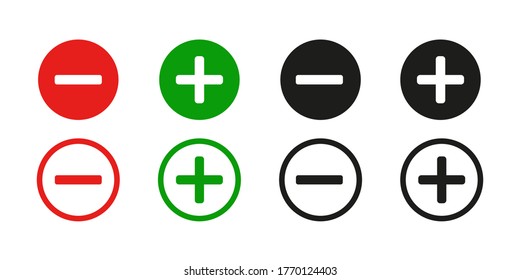 Plus and minus sign . Vector icon on white background.Red and green sign .   Set ,plus and minus sign. 10 eps