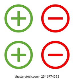 Ícones de sinais de adição e subtração definidos