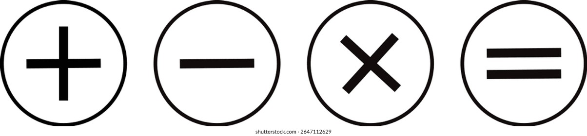 vetor sinais de mais e menos.ícone Calculadora, ícone Adicionar criar mais. Símbolo de ícone de adição, vetor de sinal de ícone de subtração,
