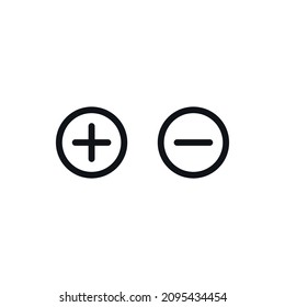 Plus and minus simple line vector icons.