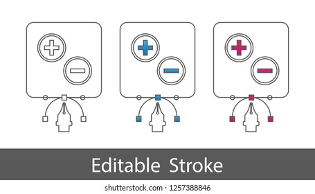 Plus Minus Symbol - Outline Styled Icon - Editable Stroke - Vector Illustration - Isolated On White Background