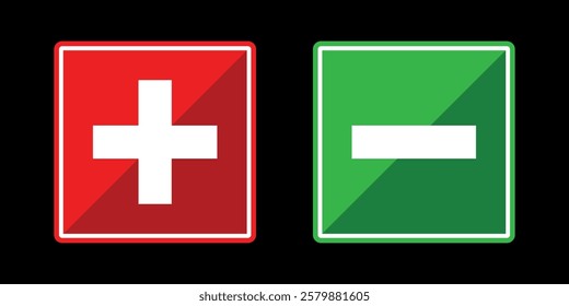 plus and minus symbols on a red and green background