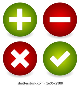 Plus minus and tick cross signs in shaded circles
