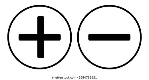 Plus and minus vector icon outline on white background