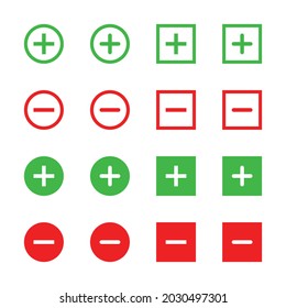 Plus and minus vector icon set