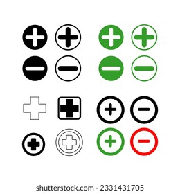 Plus and minuse icon set, Green plus and red minus. Vector illustration..eps