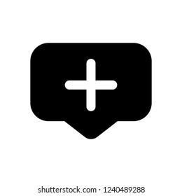 Plus in notification cloud, sign of add or reminder, social icon. Black icon on white background