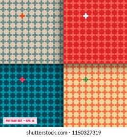 Plus, Octagram or Eight pointed star pattern set, vintage color, eps 10