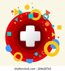 Plus on abstract colorful made from circles background with different elements. Flat design 