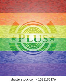 Plus on mosaic background with the colors of the LGBT flag
