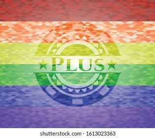Plus on mosaic background with the colors of the LGBT flag