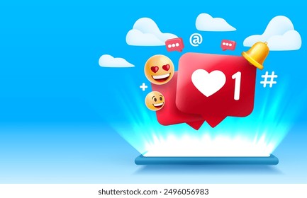 Plus one like on social media, from mobile screen. Vector illustration