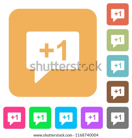 Plus one sign flat icons on rounded square vivid color backgrounds.