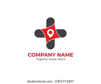 Plus Pin Location Find Logo Concept sign icon symbol Element Design. Medical, Cross, Hospital, Clinic, Health Care Logotype. Vector illustration logo template