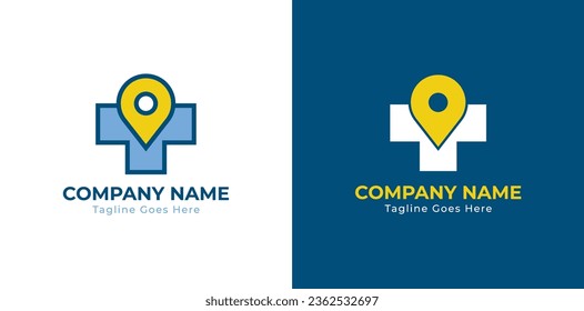 Plus Pin Location Medical Logo Concept sign icon symbol Element Design. Cross, Hospital, Clinic, Health Care Logotype. Vector illustration logo template