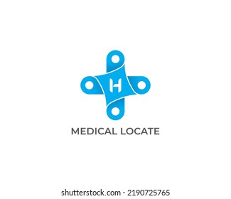 Plus Pin Logo Concept icon sign symbol Design with Letter H. Medical Health Care Location Logotype. Vector illustration logo template