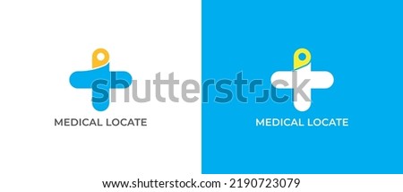 Plus Pin Logo Concept sign icon symbol Design. Medical Health Care Location Logotype. Vector illustration logo template