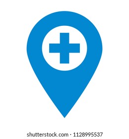 Plus pin map icon. Hospital, Clinic. Map pointer.