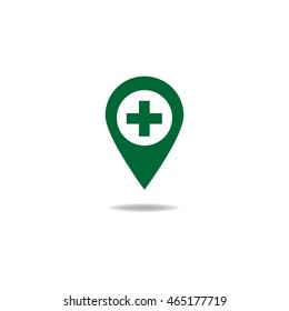 Plus pin map icon. Hospital, Clinic. Map pointer. Map markers. Vector illustration